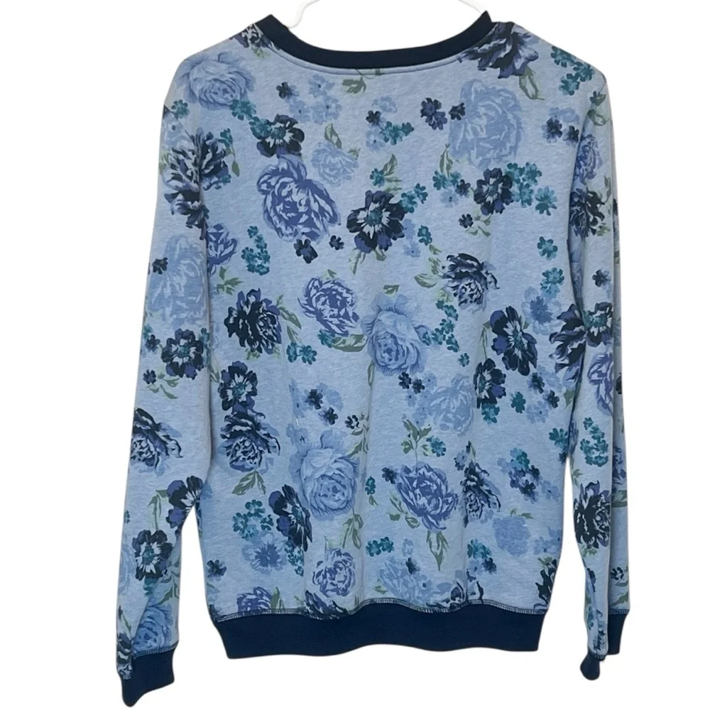 Karen Scott blue floral print pull over sweatshirt size S NWT
